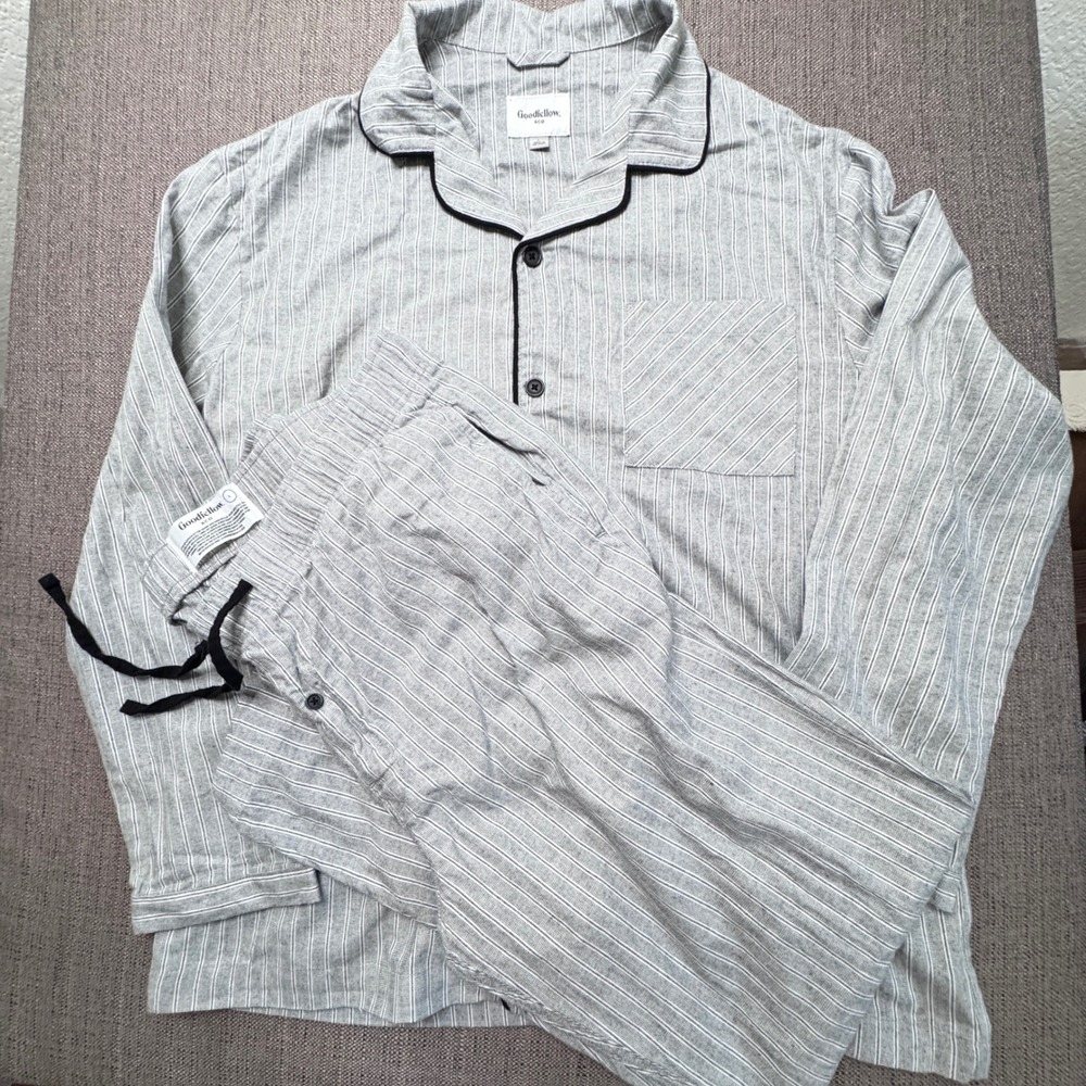 Goodfellow & Co Mens Pajama Set Grey White Striped Cotton Sleepwear Large L